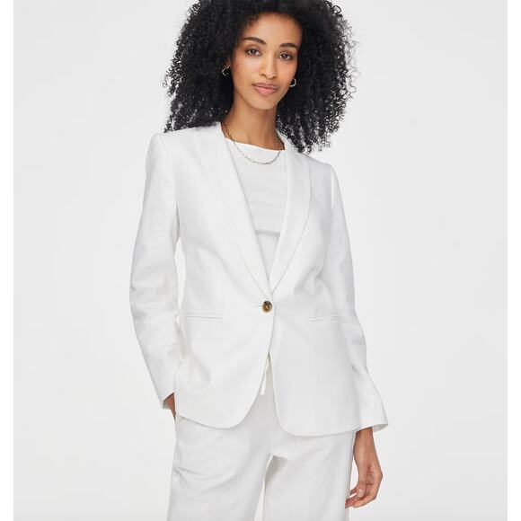J.Crew Linen Blend One Button Blazer Jacket Classic Minimalist White US 2 NWT